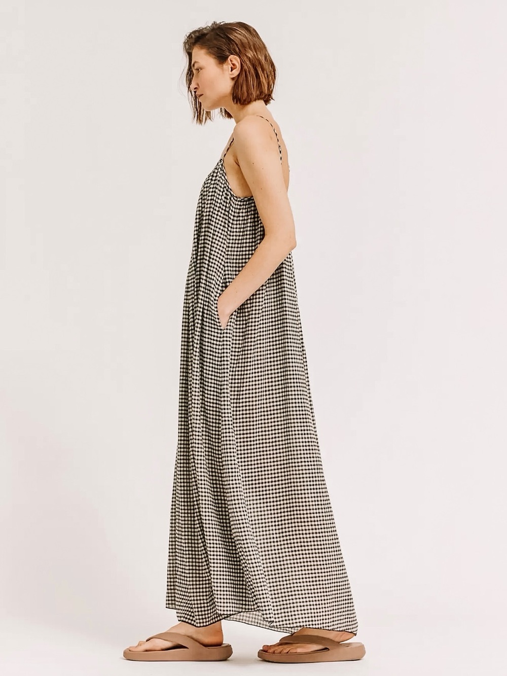 Black and cream gingham maxi dress NWT - Picture 3 of 4
